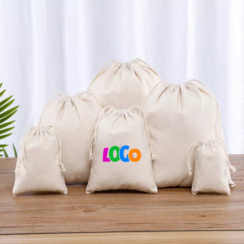 Set of 10 2050100 Natural Cotton Drawstring Pouch, Eco-Friendly Cotton Bags With Drawstring For Jewelry Packaging, Reusable Package Bag