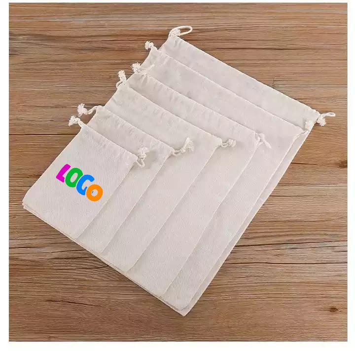 Set of 10 2050100 Natural Cotton Drawstring Pouch, Eco-Friendly Cotton Bags With Drawstring For Jewelry Packaging, Reusable Package Bag
