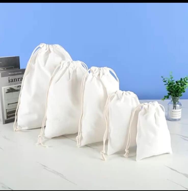 Set of 10 2050100 Natural Cotton Drawstring Pouch, Eco-Friendly Cotton Bags With Drawstring For Jewelry Packaging, Reusable Package Bag
