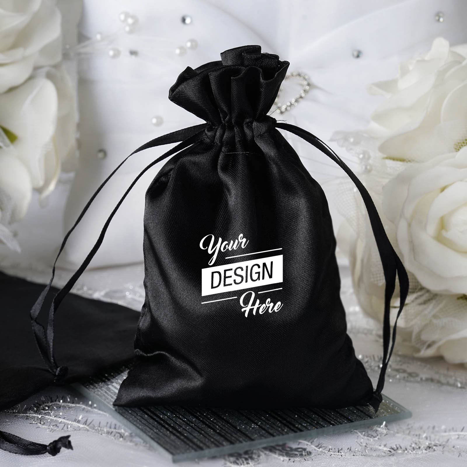Custom Boutique Name Favor String Bag Logo Printed Muslin Bags