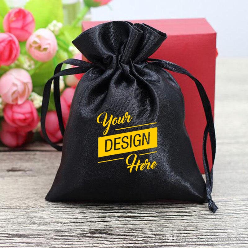 Black Satin Bags with logo in various sizes and quantities