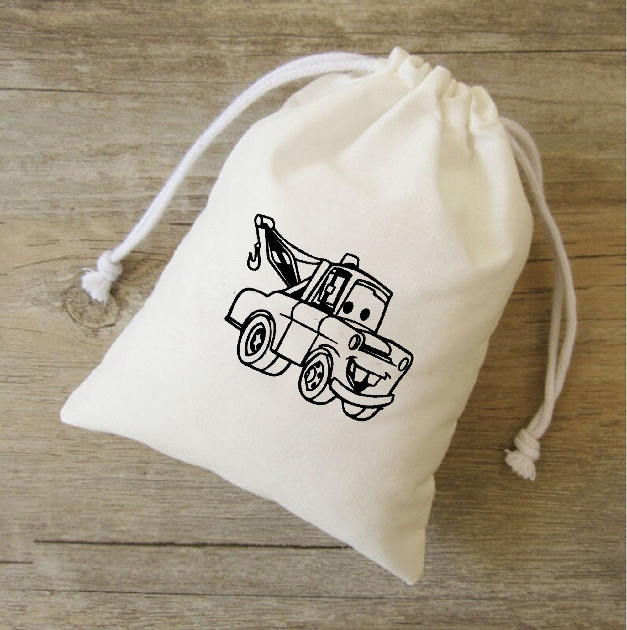 Set of 20,25,30 Route 66 disney car mater and lightening kids Party Favor bags,muslin bags - goodie bags, thank you, boys birthday