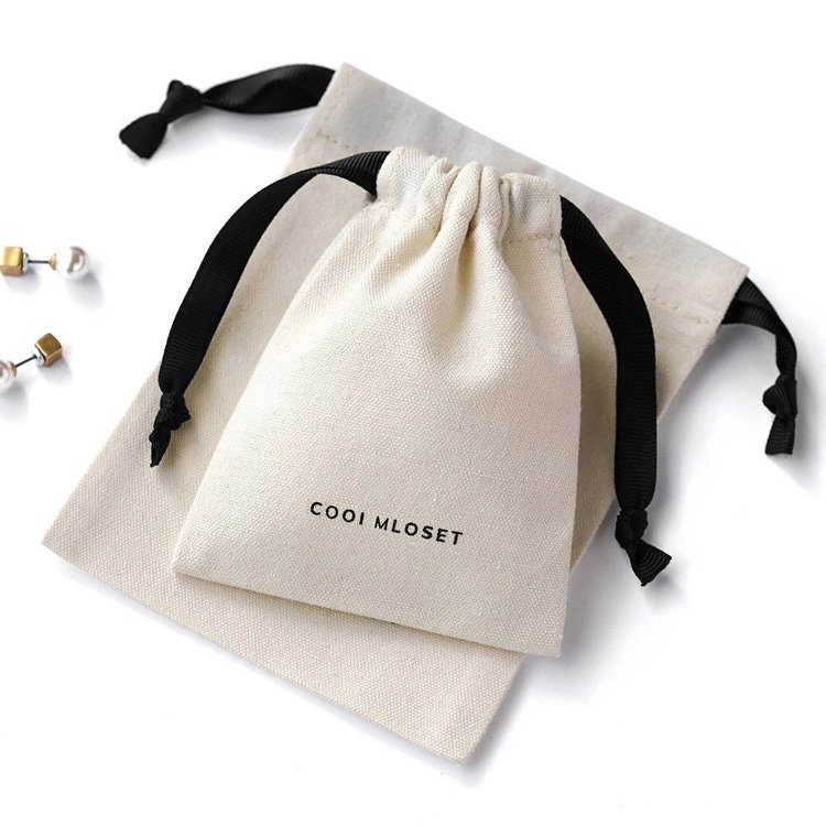 Cotton Drawstring Bag with Grosgrain Satin Ribbon,Natural Cotton Bags,Packaging Bag,Jewelry Pouch,Personalized Bags,Dust Bag,