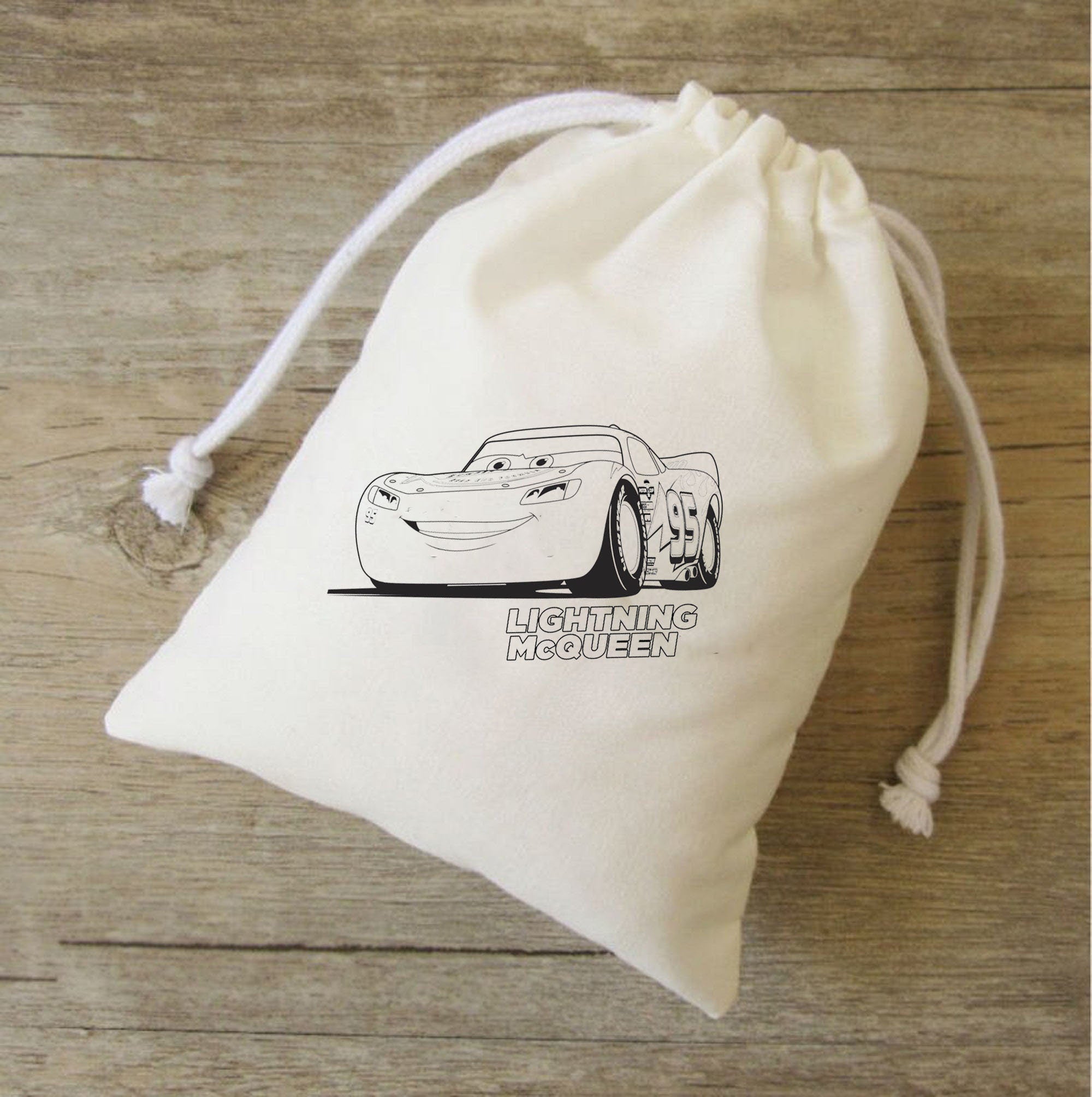 Race Car, Route 66 disney car mater and lightening kids Party Favor bags,muslin bags - goodie bags, thank you, boys birthday