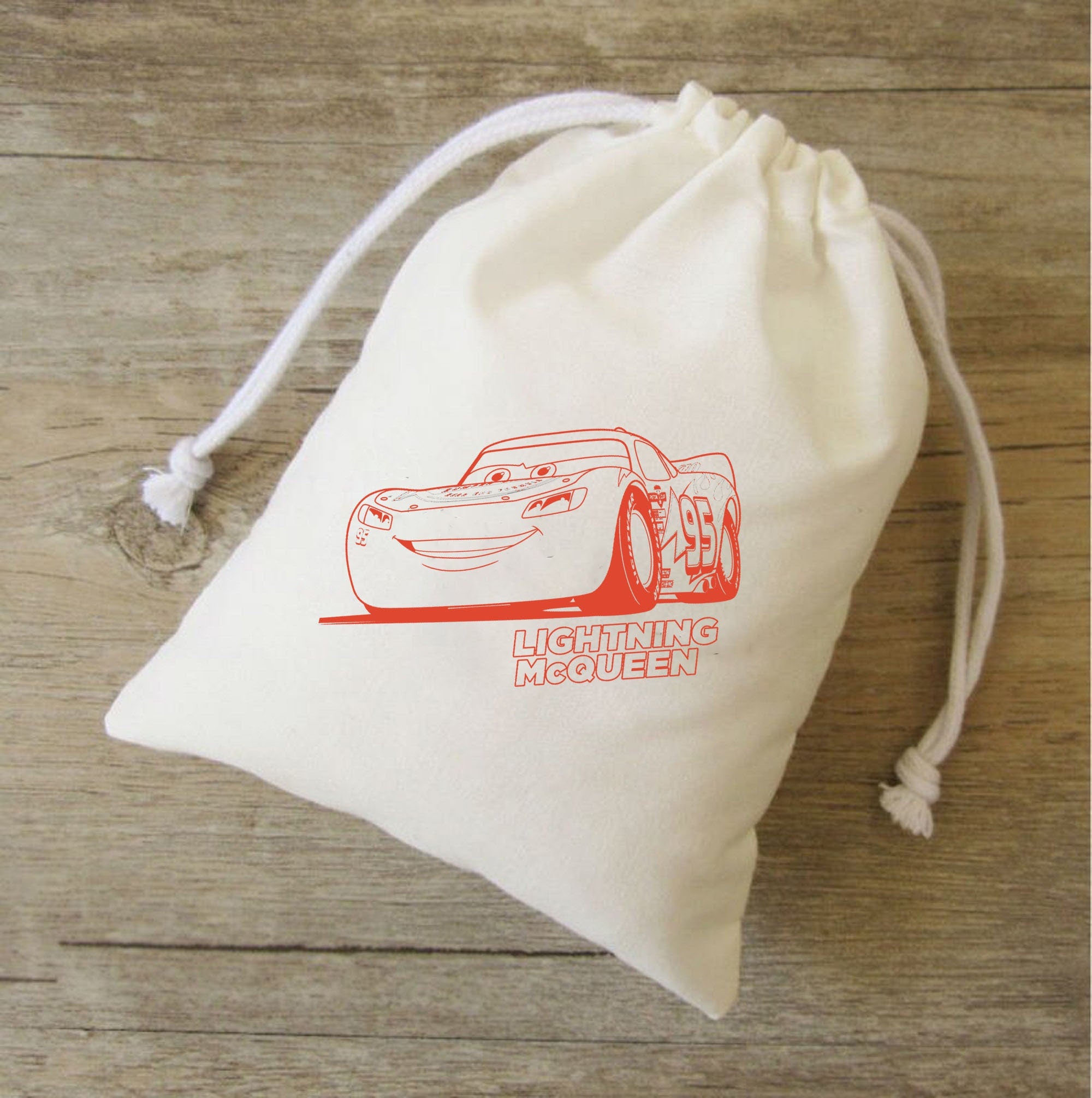 Set of 20,25,30 Route 66 disney car mater and lightening kids Party Favor bags,muslin bags - goodie bags, thank you, boys birthday