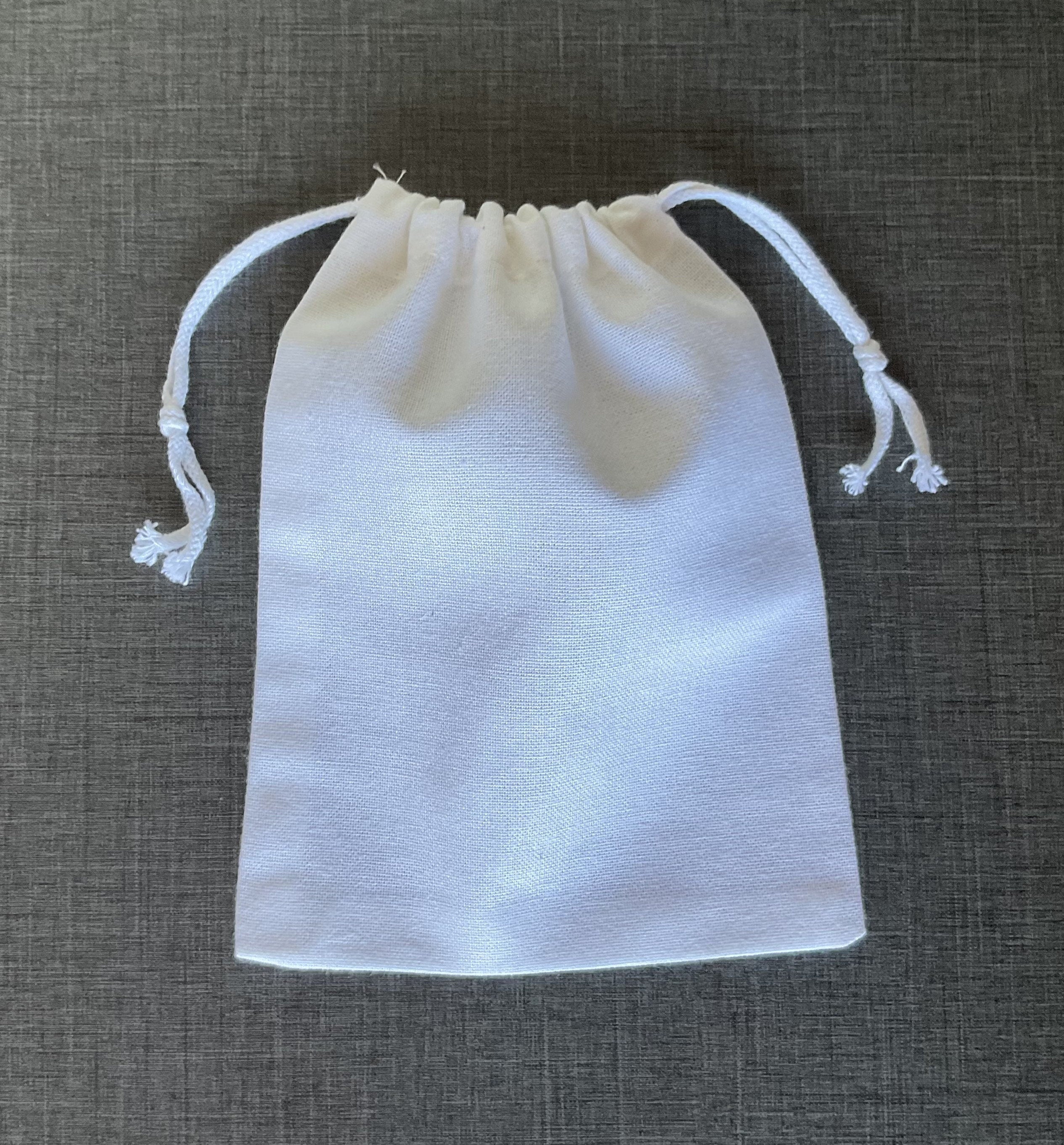 Set of 100 White Cotton Bag with Drawstring/Grosgrain/Satin Ribbon, Custom logo pouch, ECO-FRIENDLY Pouch, wedding favor bag, Jewelry pouch