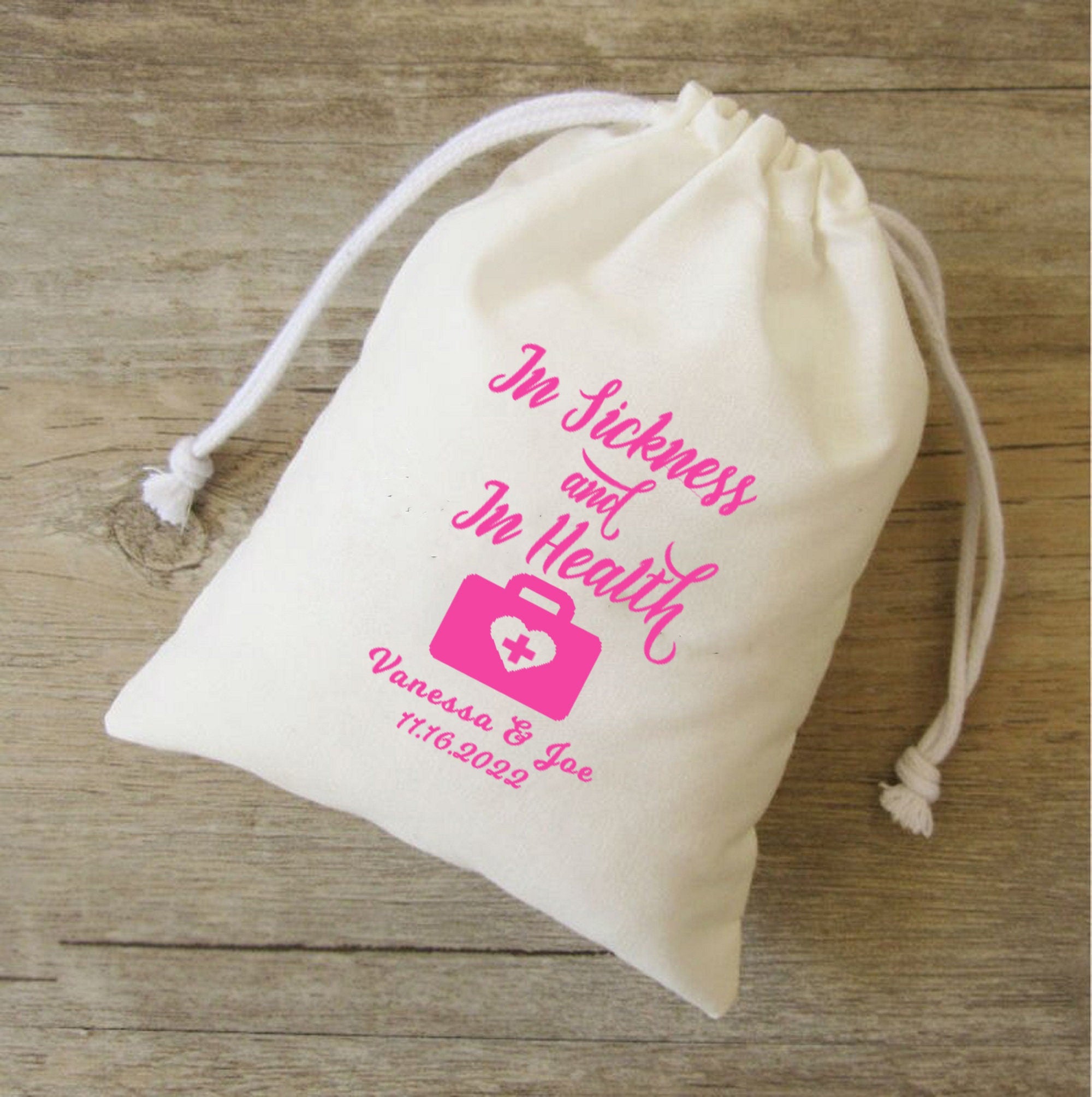 In Sickness and In Health bags, wedding Survival Kit, wedding Recovery Kit, Wedding Emergency kit, Welcome bag, guest bag,, thank you bag