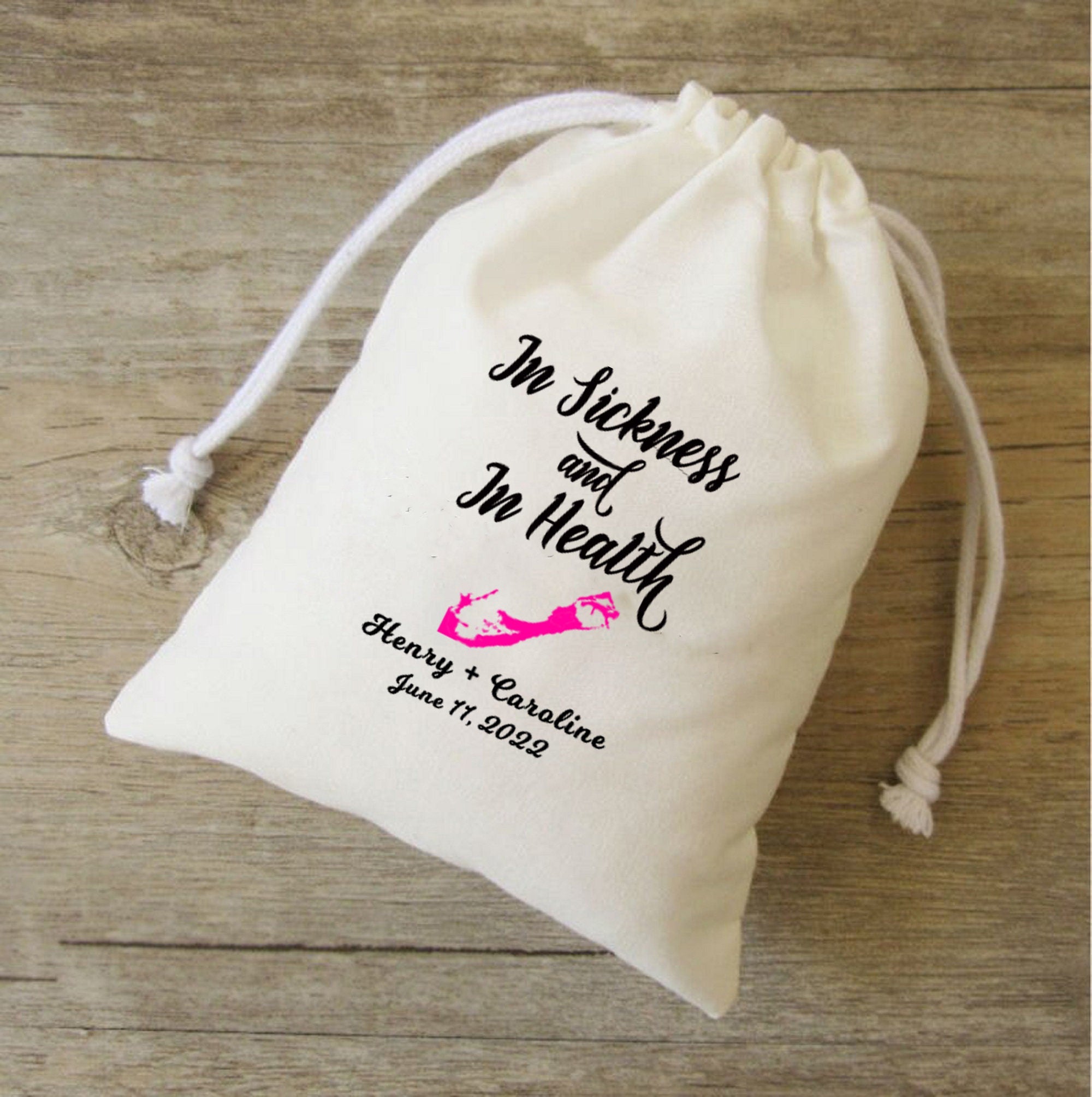 In Sickness and In Health bags, wedding Survival Kit, wedding Recovery Kit, Wedding Emergency kit, Welcome bag, guest bag,, thank you bag