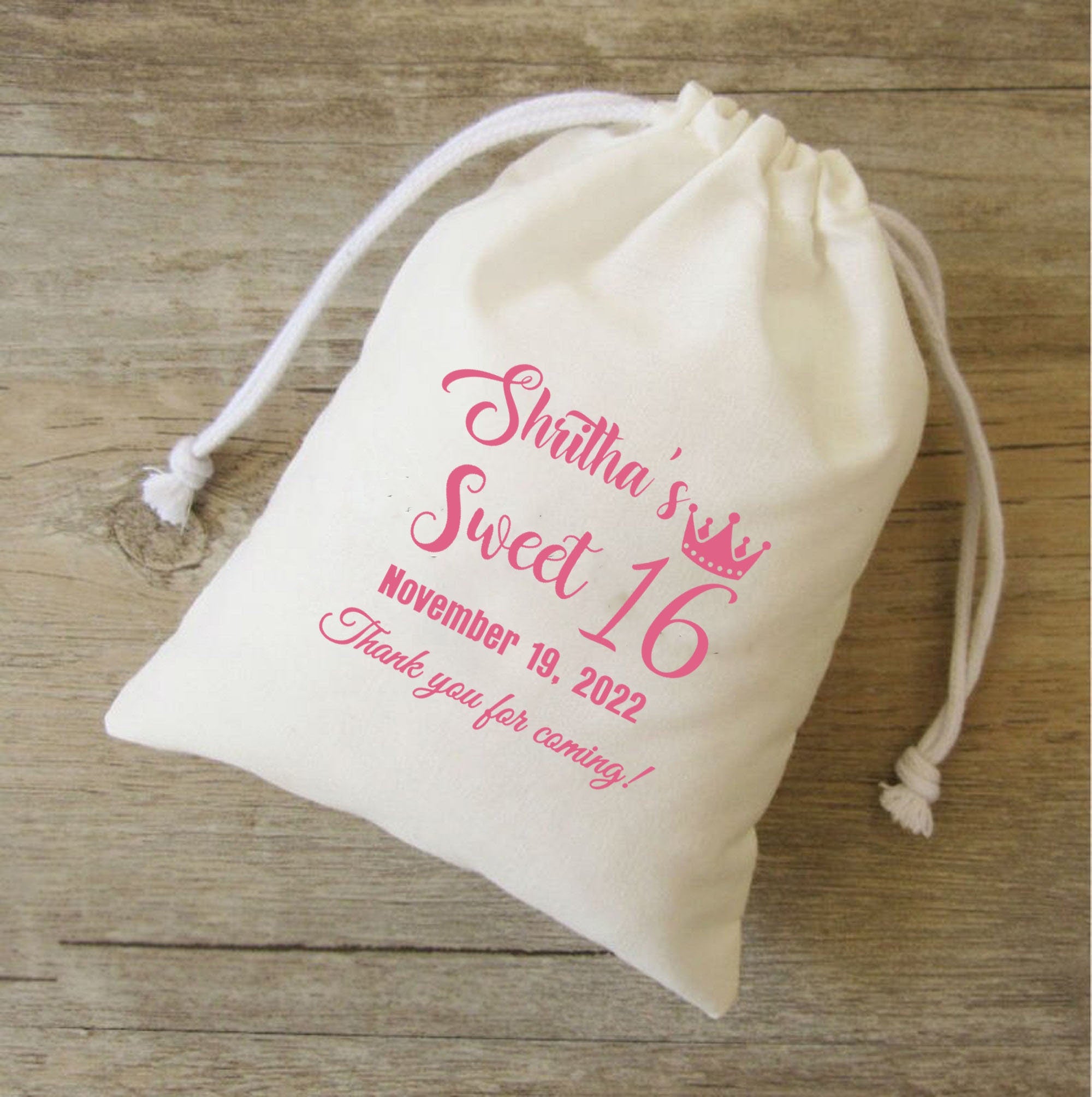 20-100 sets of Sweet 16 favor bags, girls Party, gift bag for 16 Birthday,sweet 16 crown,birthday canvas bags,sweet 16 gift bag,crownbag