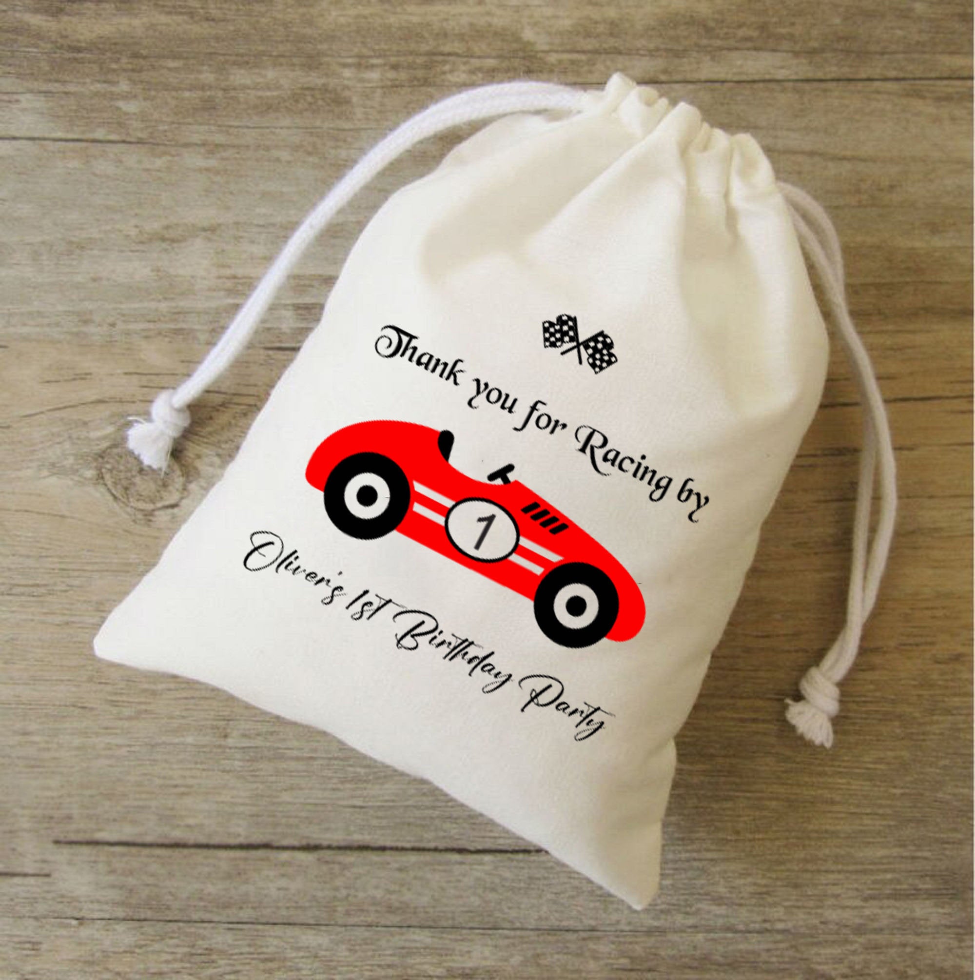 Race Car, Route 66 disney car mater and lightening kids Party Favor bags,muslin bags - goodie bags, thank you, boys birthday