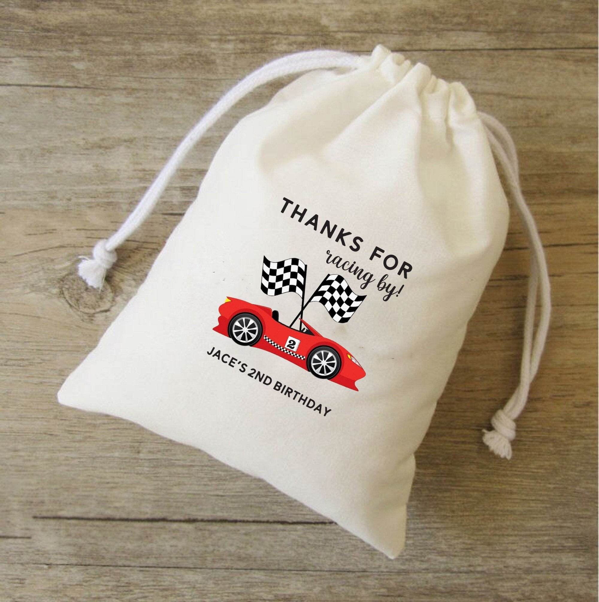 Race Car Birthday Bag - Kids Birthday Favors -Customized Goodie Bag -Custom Name -Children's Name Bag -Kids Party Favor - Two Fast Birthday