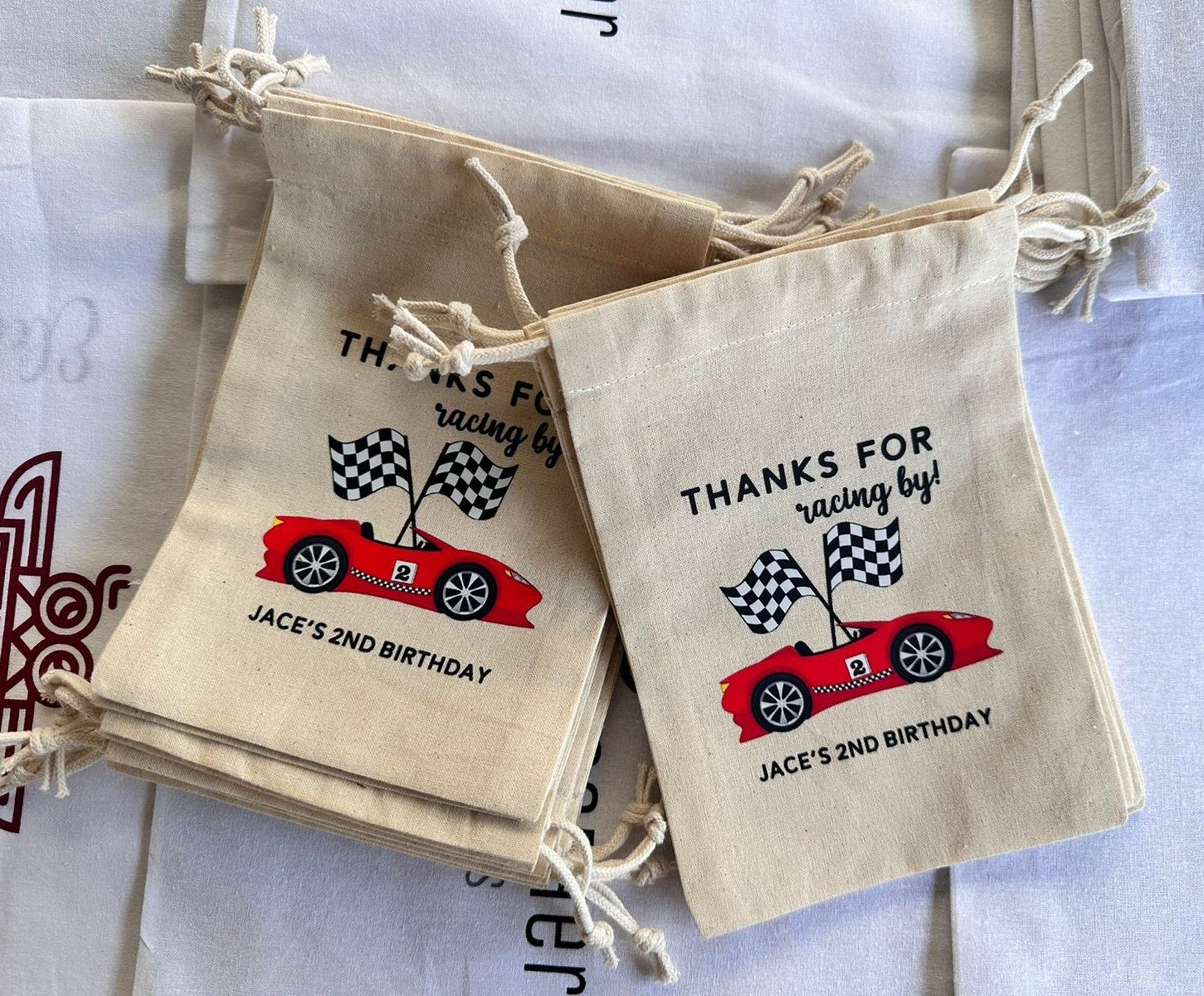 Race Car Birthday Bag - Kids Birthday Favors -Customized Goodie Bag -Custom Name -Children's Name Bag -Kids Party Favor - Two Fast Birthday