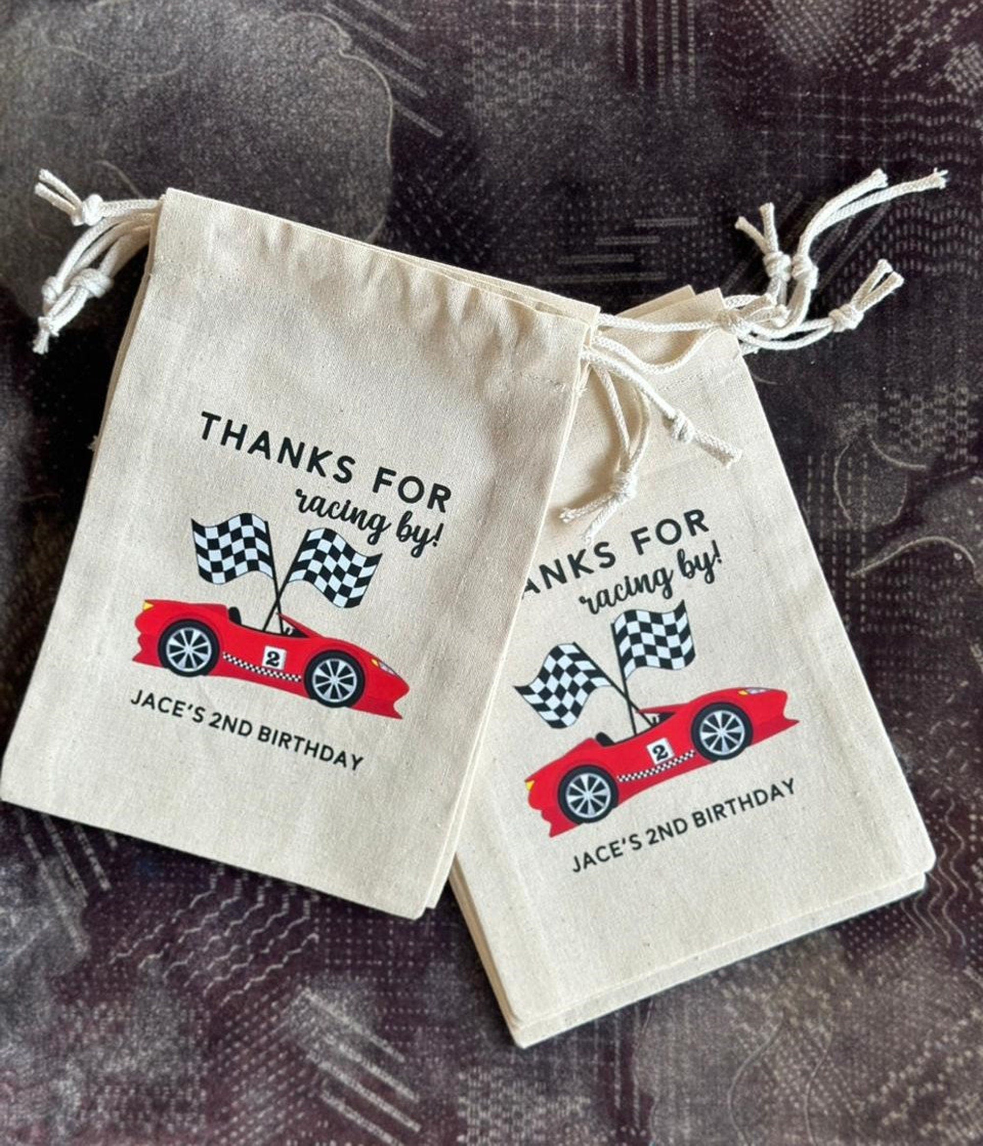 Race Car Birthday Bag - Kids Birthday Favors -Customized Goodie Bag -Custom Name -Children's Name Bag -Kids Party Favor - Two Fast Birthday