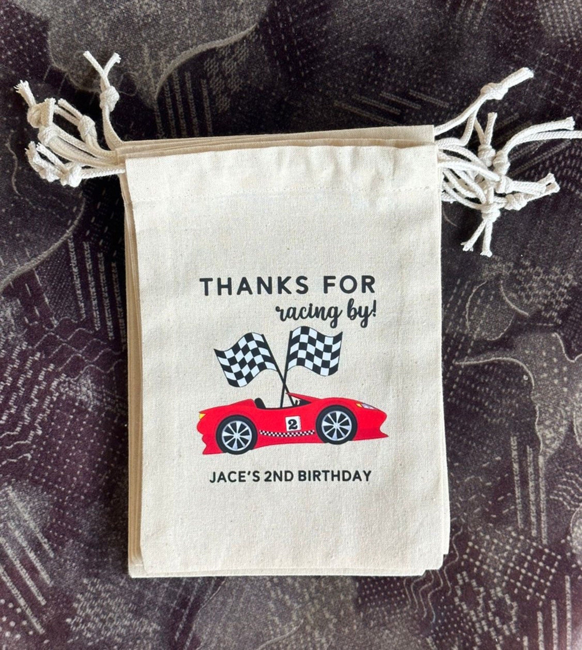 Race Car Birthday Bag - Kids Birthday Favors -Customized Goodie Bag -Custom Name -Children's Name Bag -Kids Party Favor - Two Fast Birthday