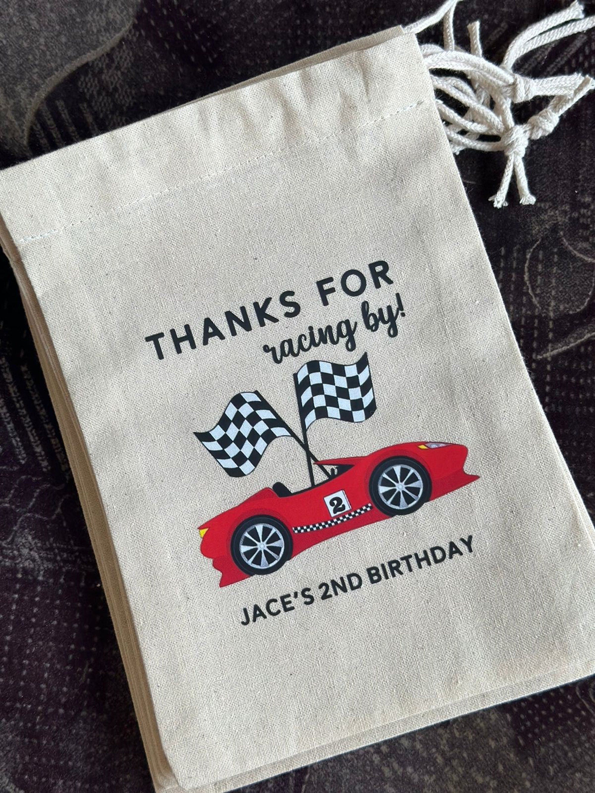 Race Car Birthday Bag - Kids Birthday Favors -Customized Goodie Bag -Custom Name -Children's Name Bag -Kids Party Favor - Two Fast Birthday